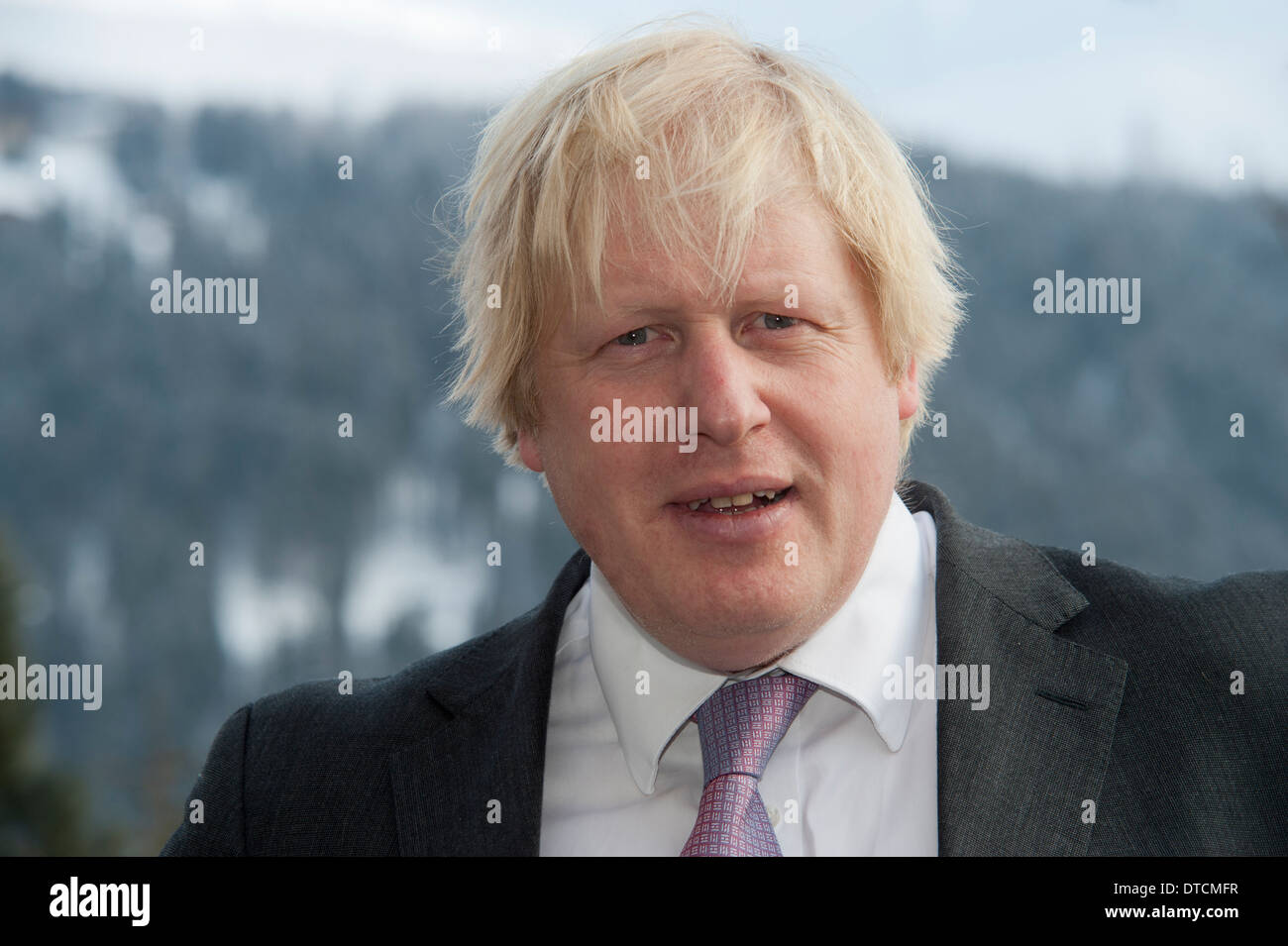 Boris Johnson, Alcalde de Londres en Davos, Suiza, durante su visita en el Foro Económico Mundial (WEF) el 25 de enero de 2013. Foto de stock