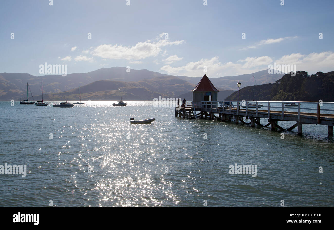 Los AVAD Jetty, Akaroa, Canterbury, Isla del Sur, Nueva Zelanda Foto de stock