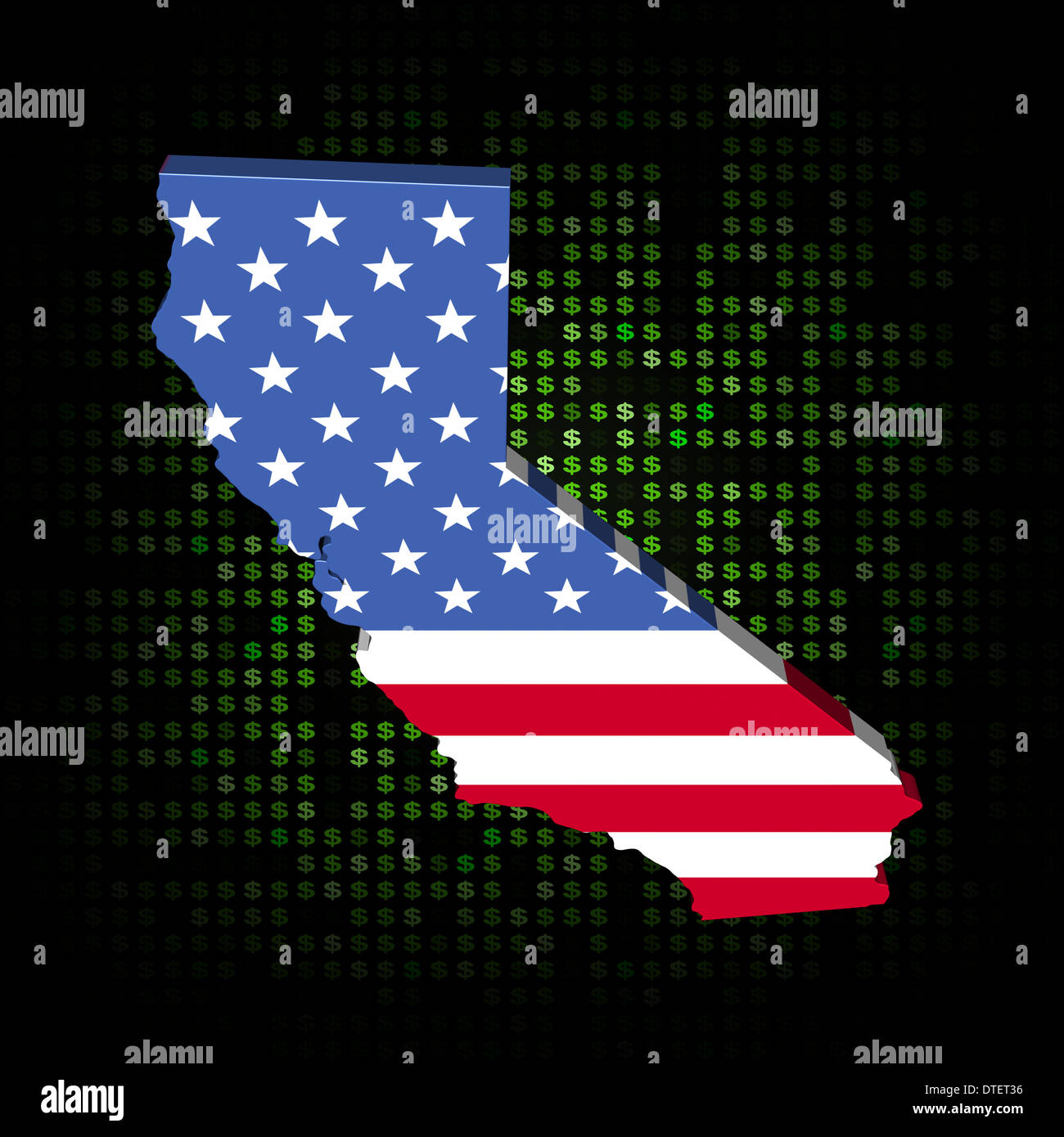 Mapa de California bandera en símbolos de dólar ilustración Foto de stock