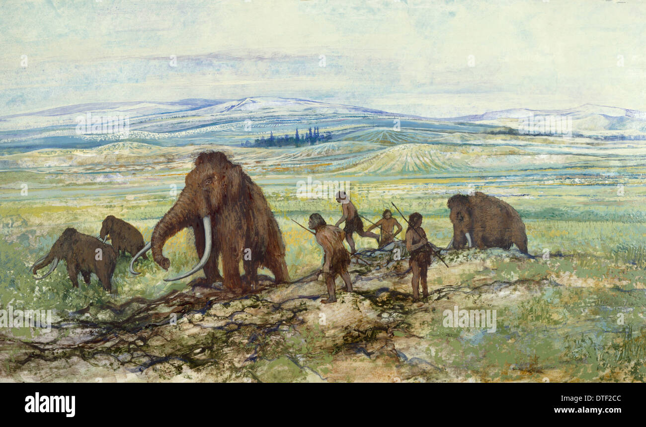 Los cazadores del Pleistoceno Foto de stock