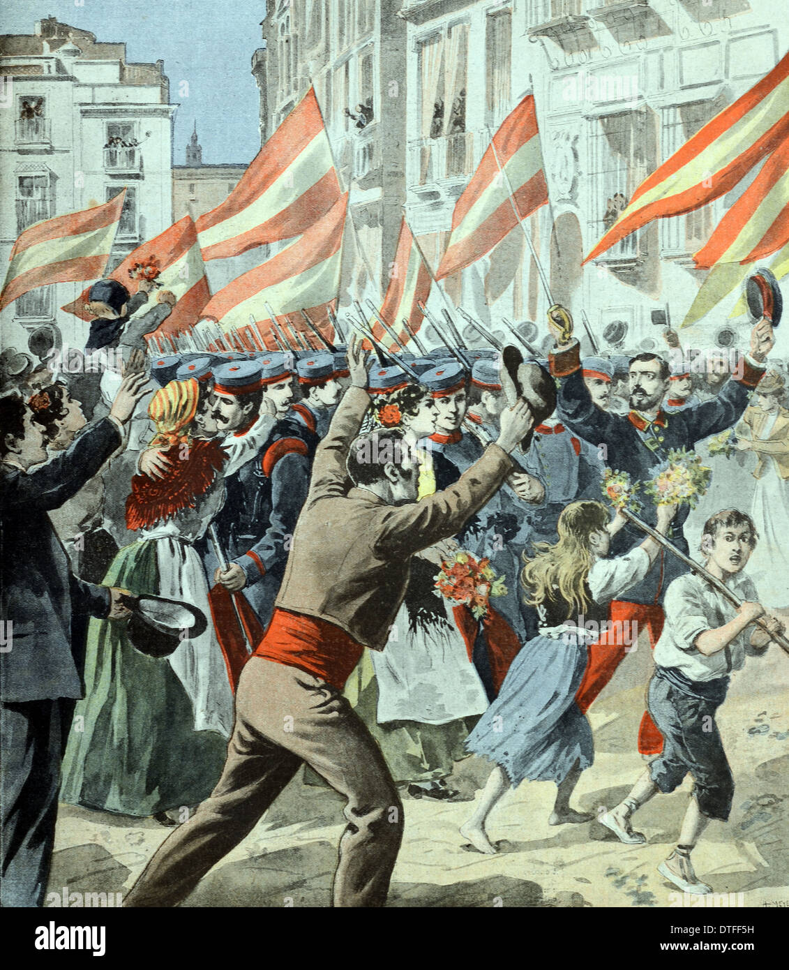 Las tropas españolas abandonan Madrid España para la Guerra Hispano-Americana de 1898 Foto de stock