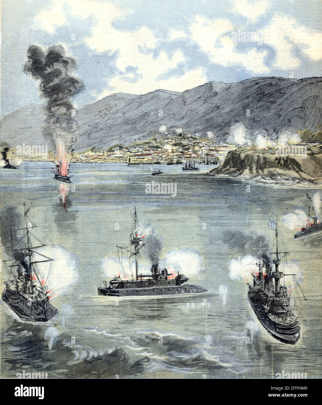 Spanish-South Guerra Americana. Español bombardear Valparaíso Chile 1866 Foto de stock