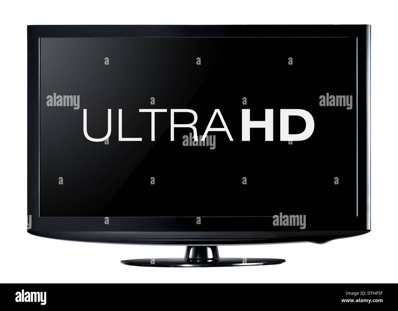 Pantalla de tv de 4K con la comparación de las resoluciones. Ultra HD en el televisor moderno Foto de stock