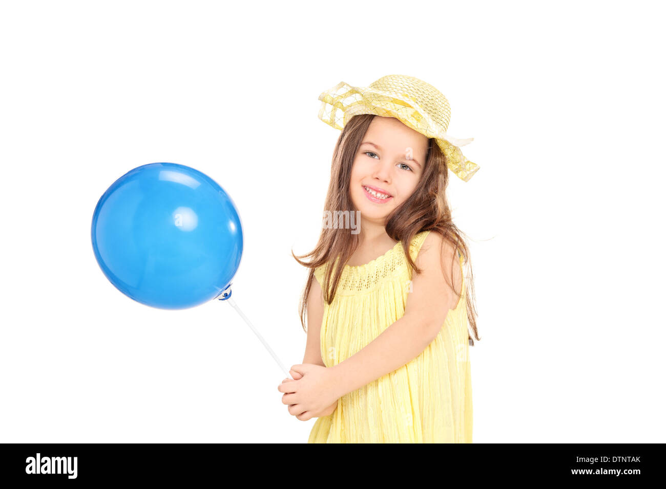 Niña de vestido amarillo y sombrero azul Imagen Vector de stock - Alamy