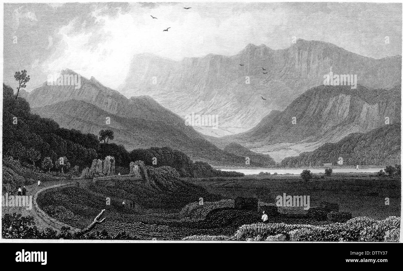 Grabado - 'Cader Idris, a tres millas de Barmouth, Merionethshire' escaneadas en alta res. de un libro publicado en 1830. Foto de stock