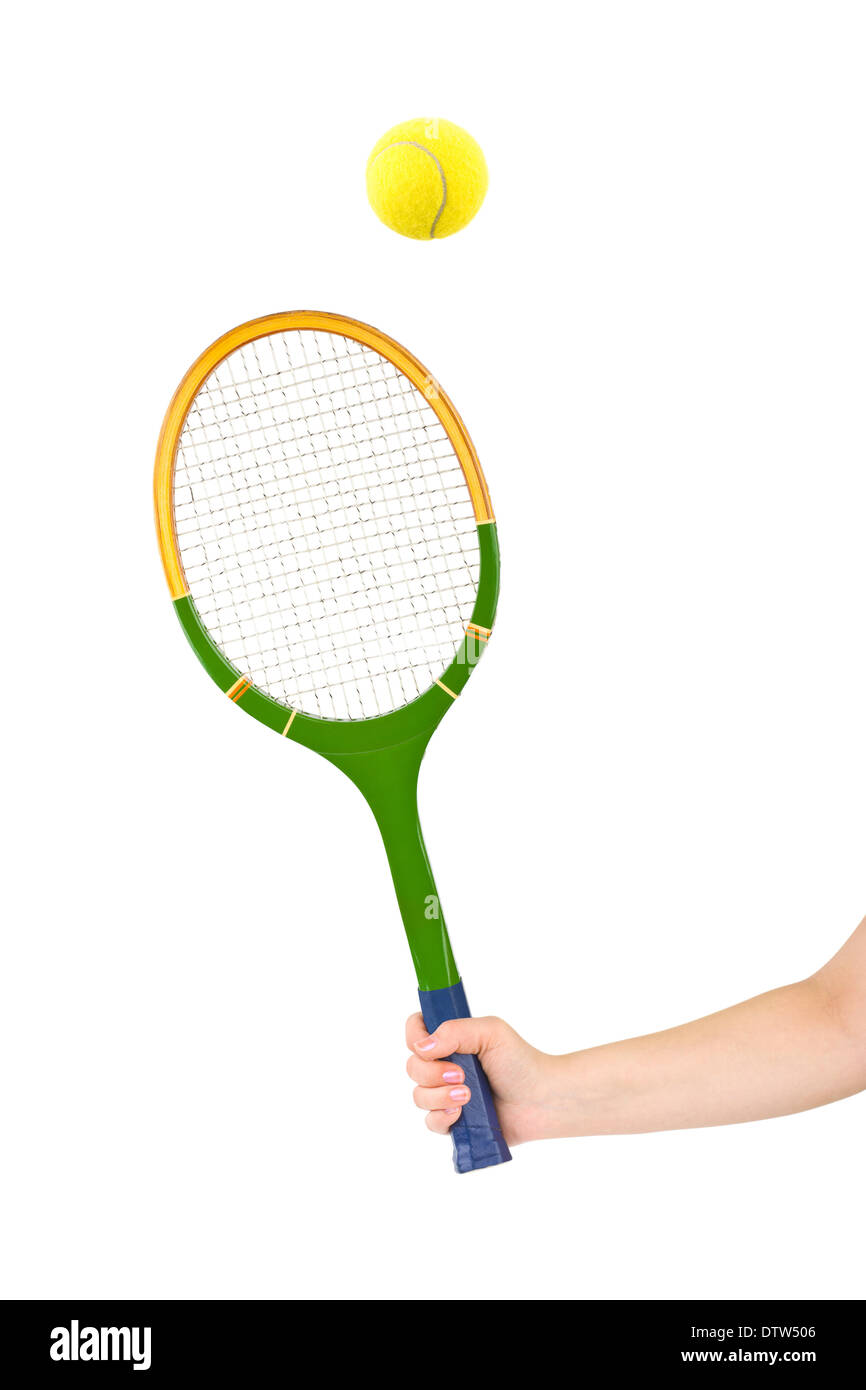 La mano con la raqueta de tenis y la bola Fotografía de stock - Alamy