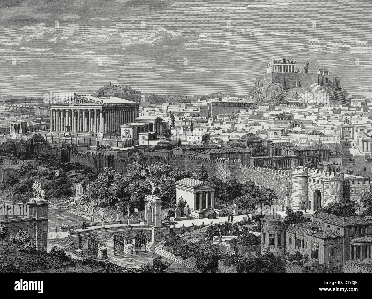 Grecia. Atenas, en el siglo I AC. Grabado. Color. Siglo xix. Foto de stock