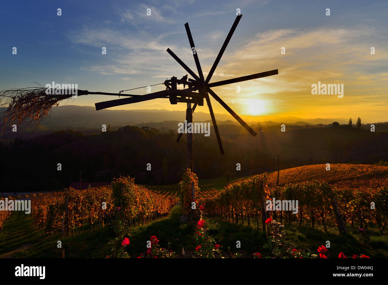 El Klapotetz Styrian, el sur de la variante de un espantapájaros, Estiria del Sur la Ruta del Vino, Estiria, Austria Foto de stock