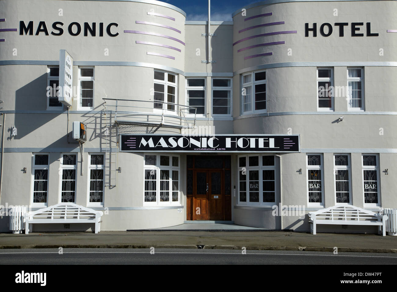 Art Deco Hotel Masónica (1937), St Andrews, South Canterbury, Isla del Sur, Nueva Zelanda Foto de stock