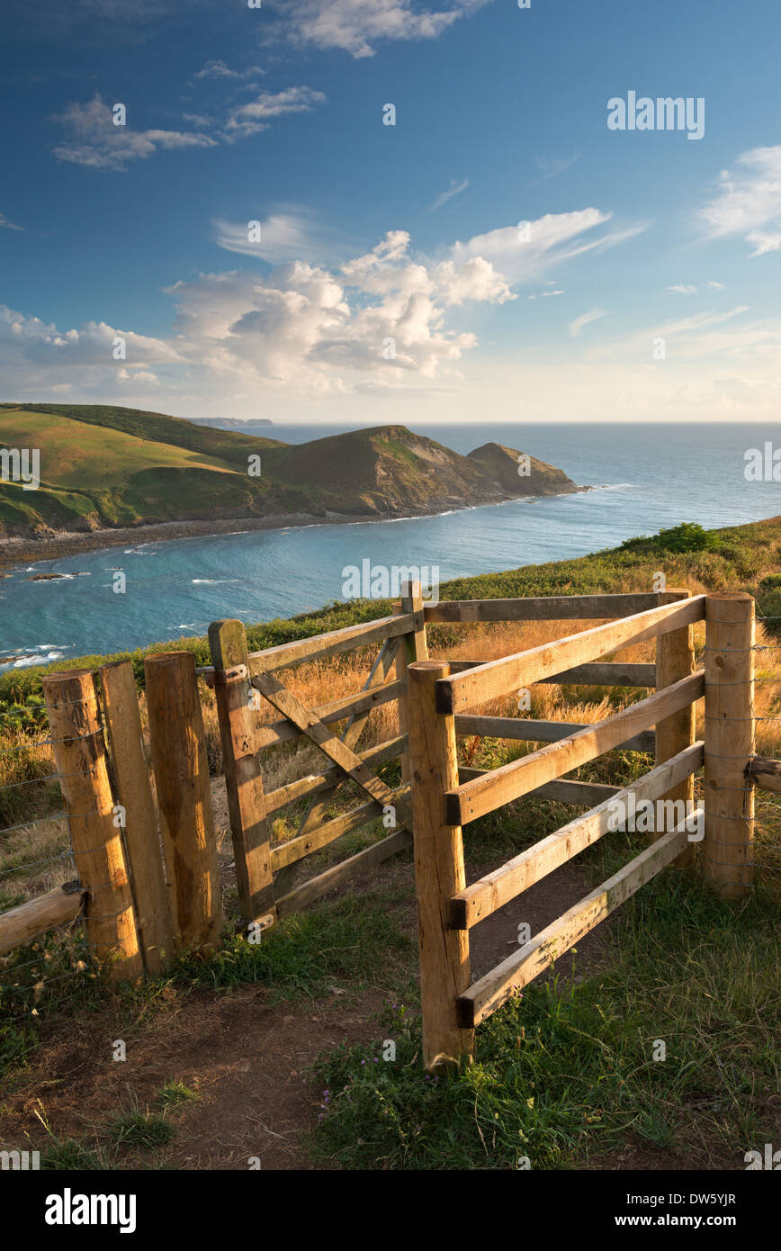 Kissing Gate en la costa sur oeste senda cerca de Crackington Haven, Cornwall, Inglaterra. Verano (agosto de 2013). Foto de stock