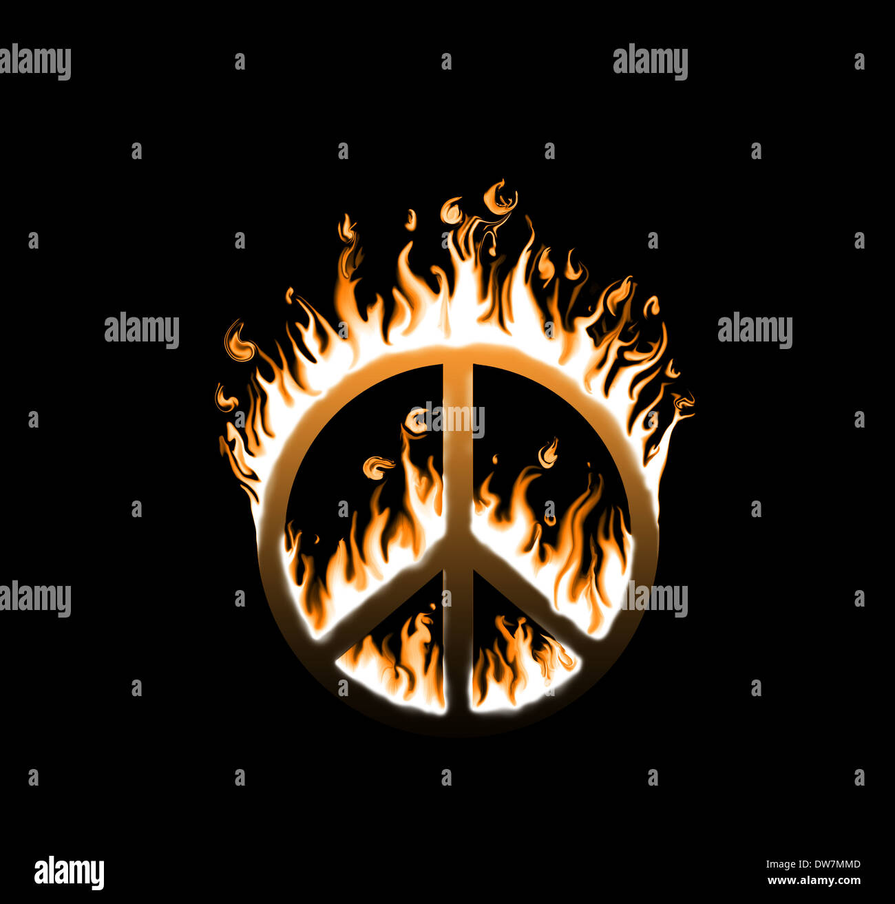 Símbolo de paz en llamas - concepto de paz en peligro Foto de stock
