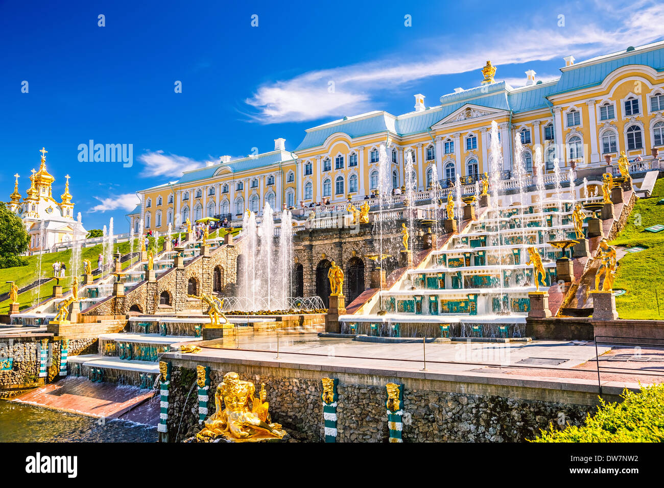 Grand Cascade en Peterhof, San Petersburgo Foto de stock