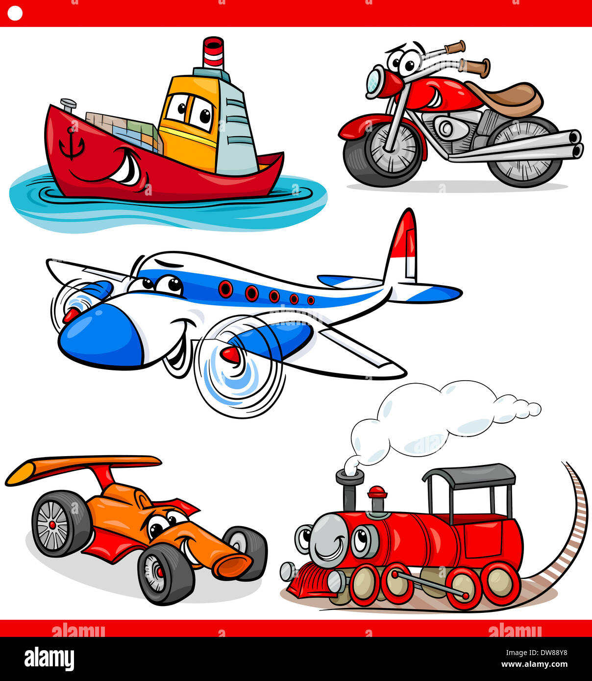 Ilustración de dibujos animados de coches y camiones, vehículos y máquinas  personajes de historietas para niños Fotografía de stock - Alamy