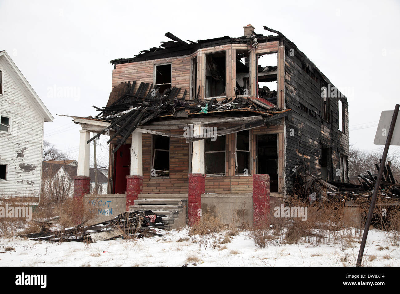 Vacante, viviendas quemadas, Detroit, Michigan, EE.UU. Foto de stock