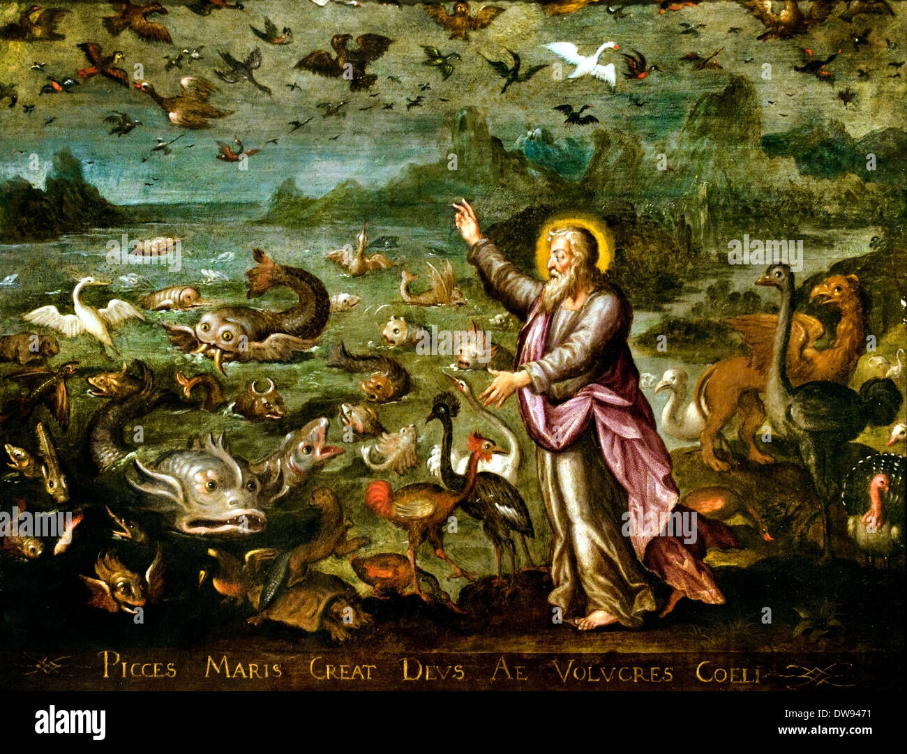 Dios crea los pájaros y los peces 1600-1602 Martin de Vos Holanda Holandesa 1532-1603 Foto de stock