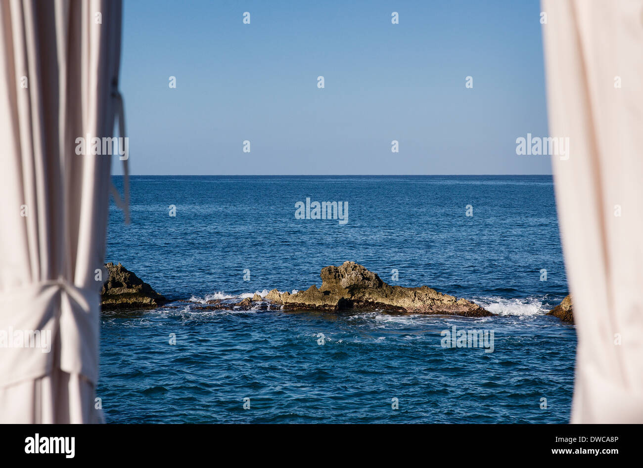 Tienda de spa con vistas al océano, Negril, Jamaica Foto de stock