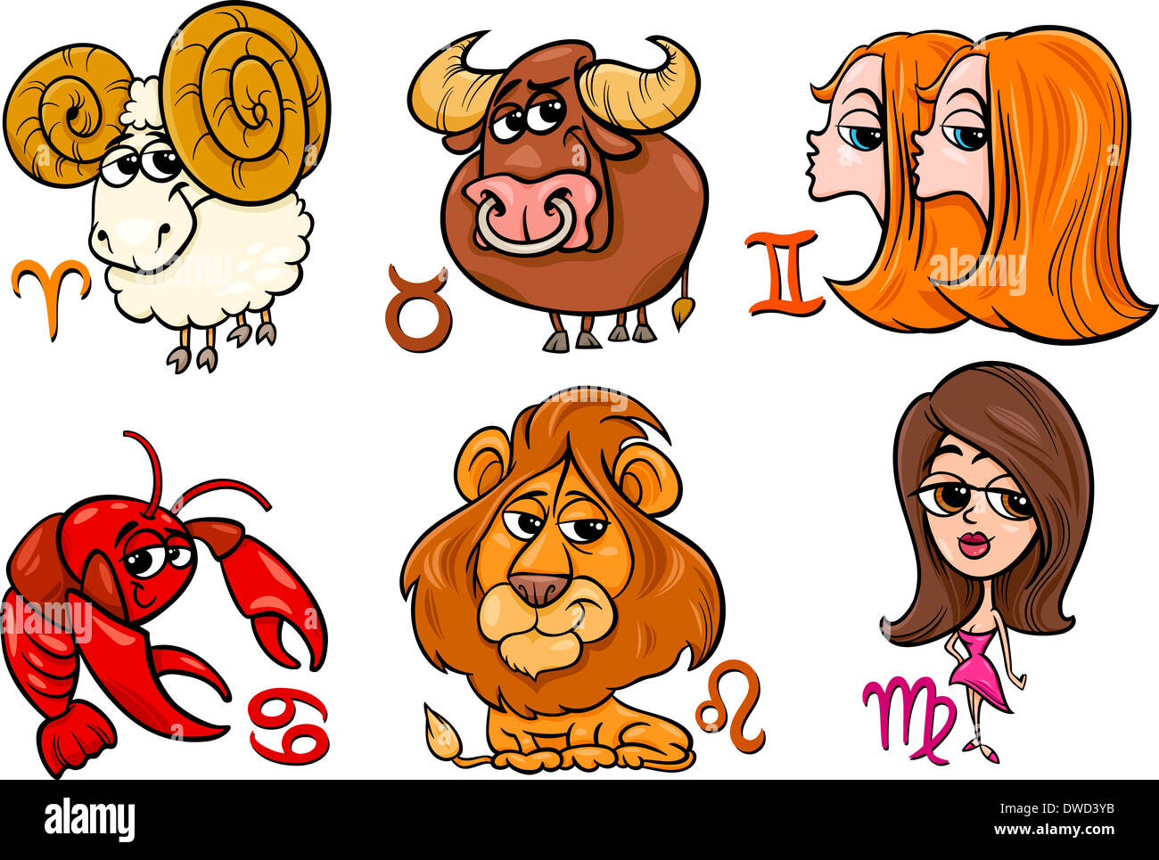 Ilustración de dibujos animados de Horóscopo signos del zodiaco Set  Fotografía de stock - Alamy