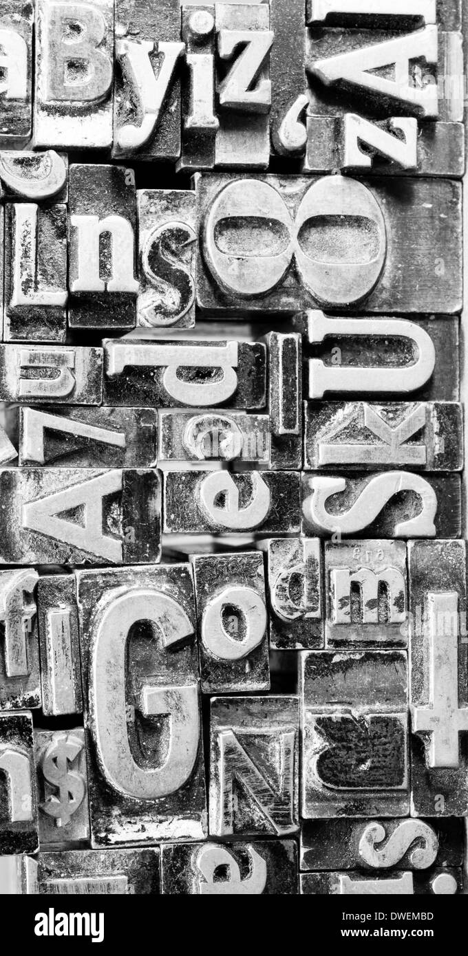 Metal Tipo Imprenta Tipografía Tipografía obsoletos firmar cartas de texto Foto de stock