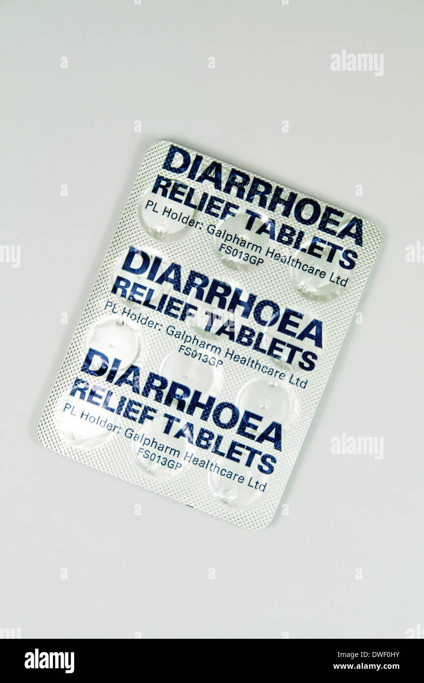 Tabletas de alivio de la diarrea Foto de stock