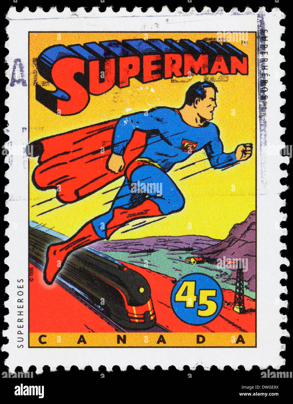 1995 Canadá estampilla postal con una ilustración del comic de superhéroes Superman. Foto de stock
