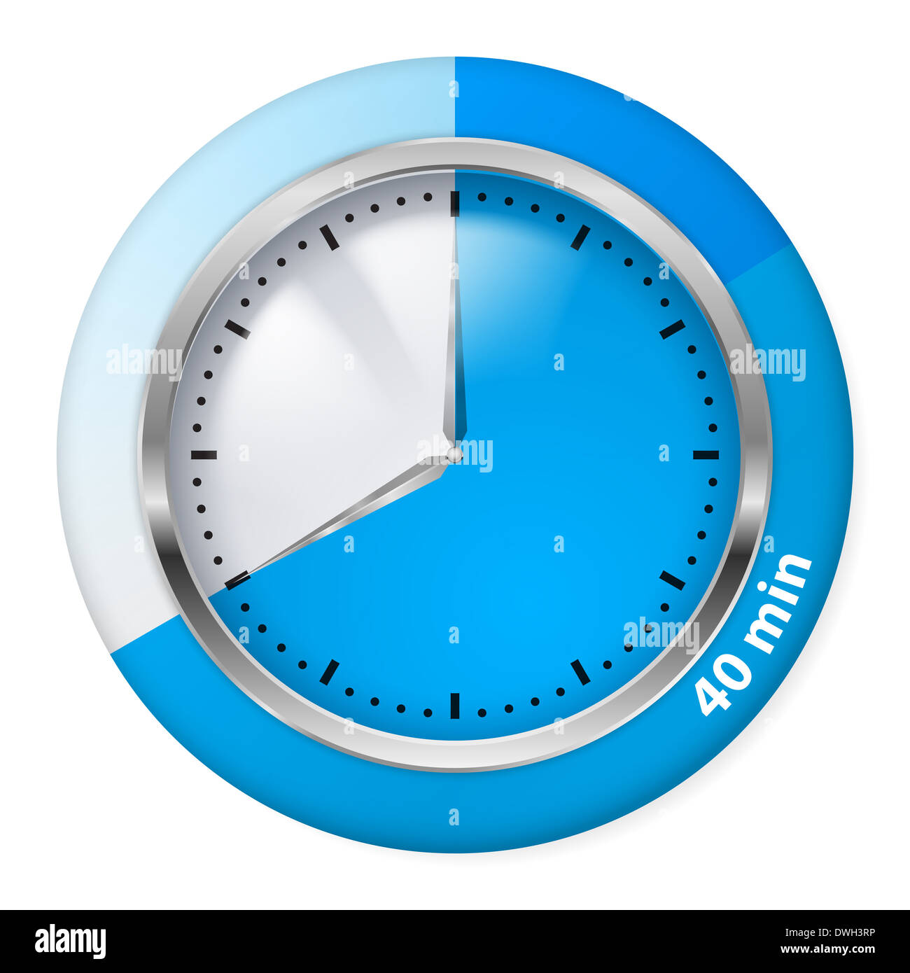 Blue el icono del temporizador. Cuarenta minutos. Ilustración en blanco. Foto de stock