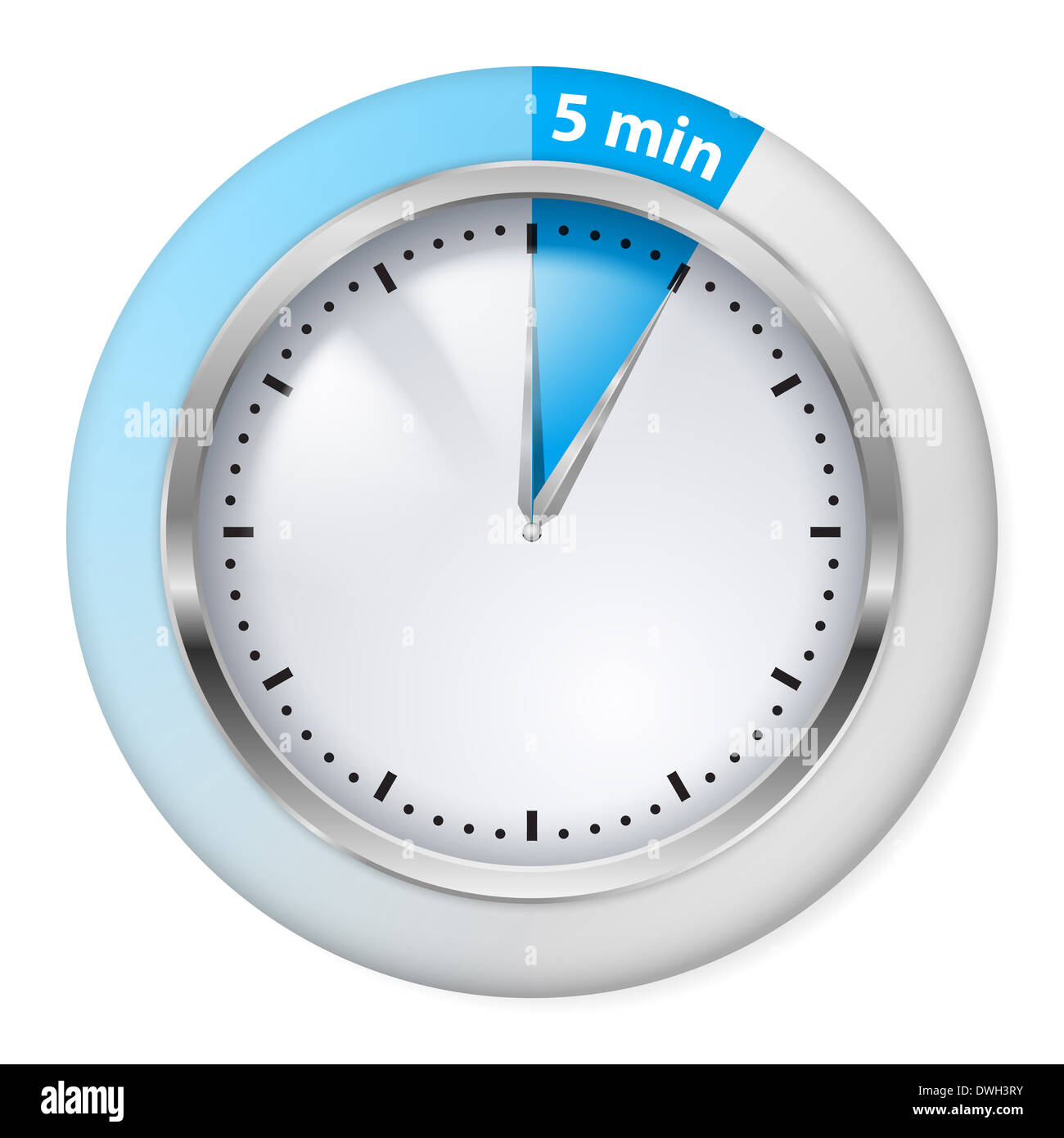 Blue el icono del temporizador. Cinco minutos. Ilustración en blanco. Foto de stock