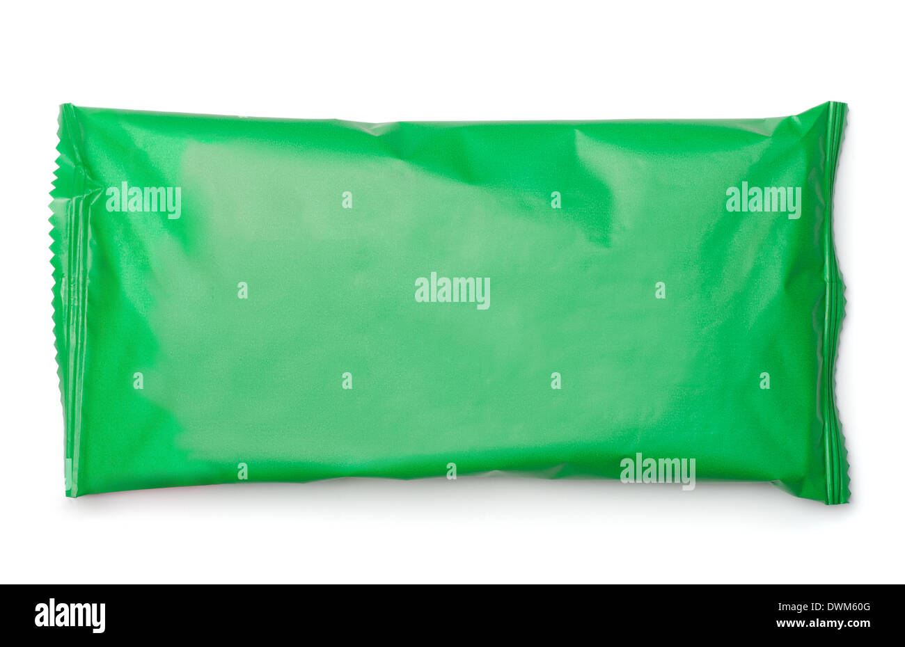 Comida verde bolsa de paquete aislado en blanco Foto de stock