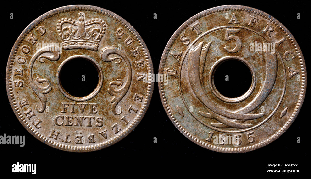 Moneda de cinco centavos, África Oriental, 1955 Foto de stock