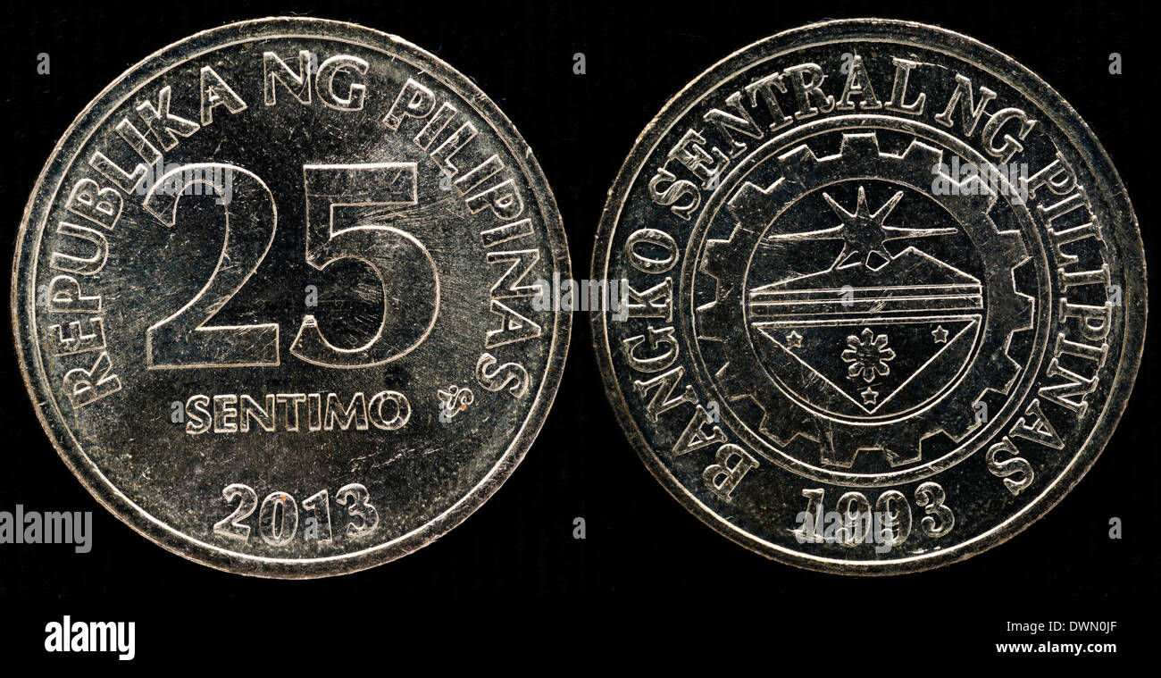 Moneda de 25 céntimos, Filipinas, 2013 Foto de stock