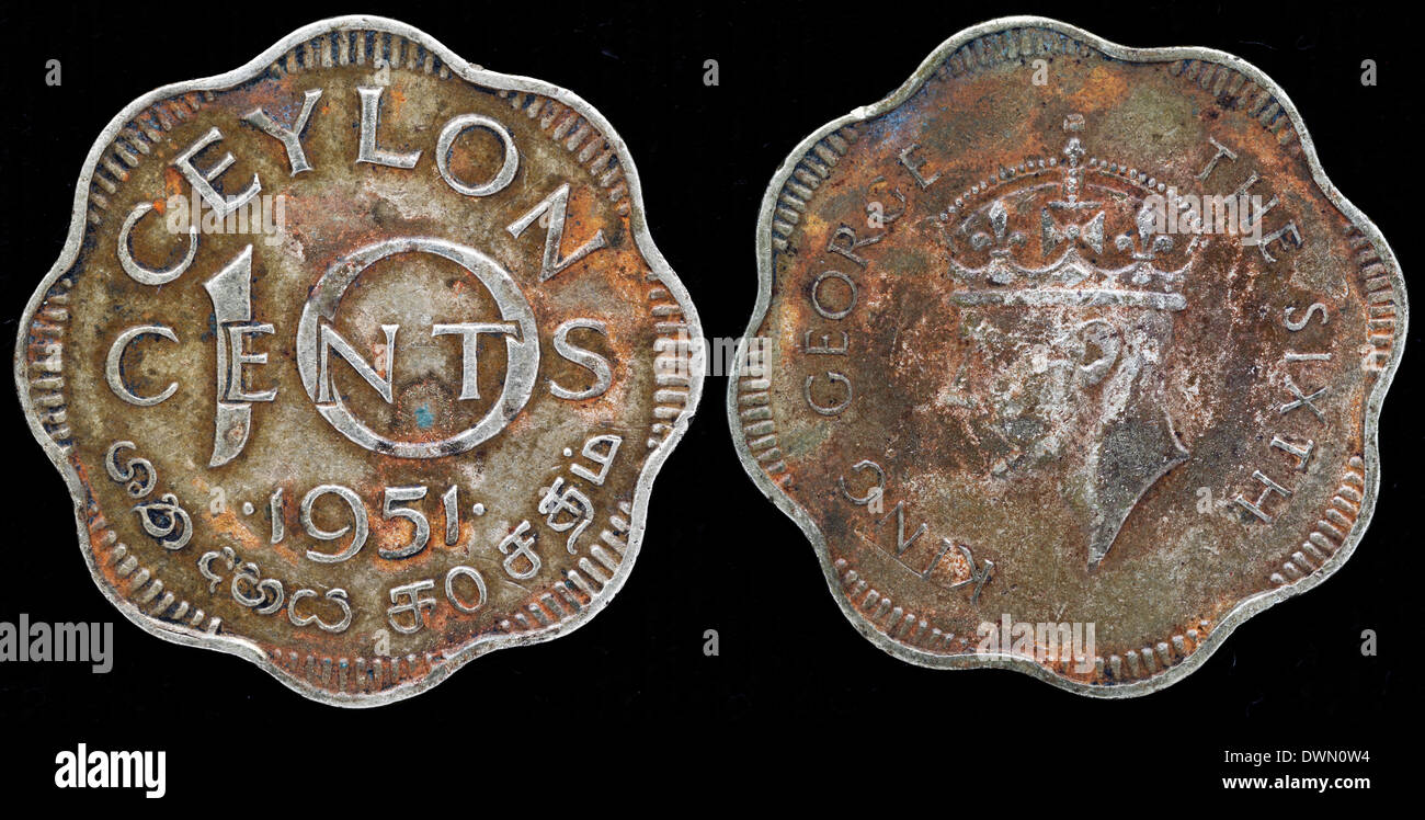 Moneda de 10 centavos de dólar, Ceilán, 1951 Foto de stock