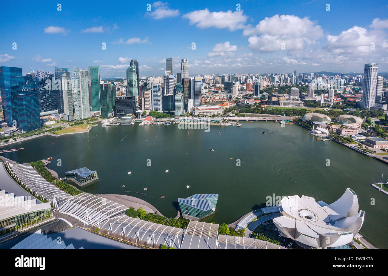 Singapur, vista panorámica de la Bahía de Marina y la CBD Singapur Foto de stock