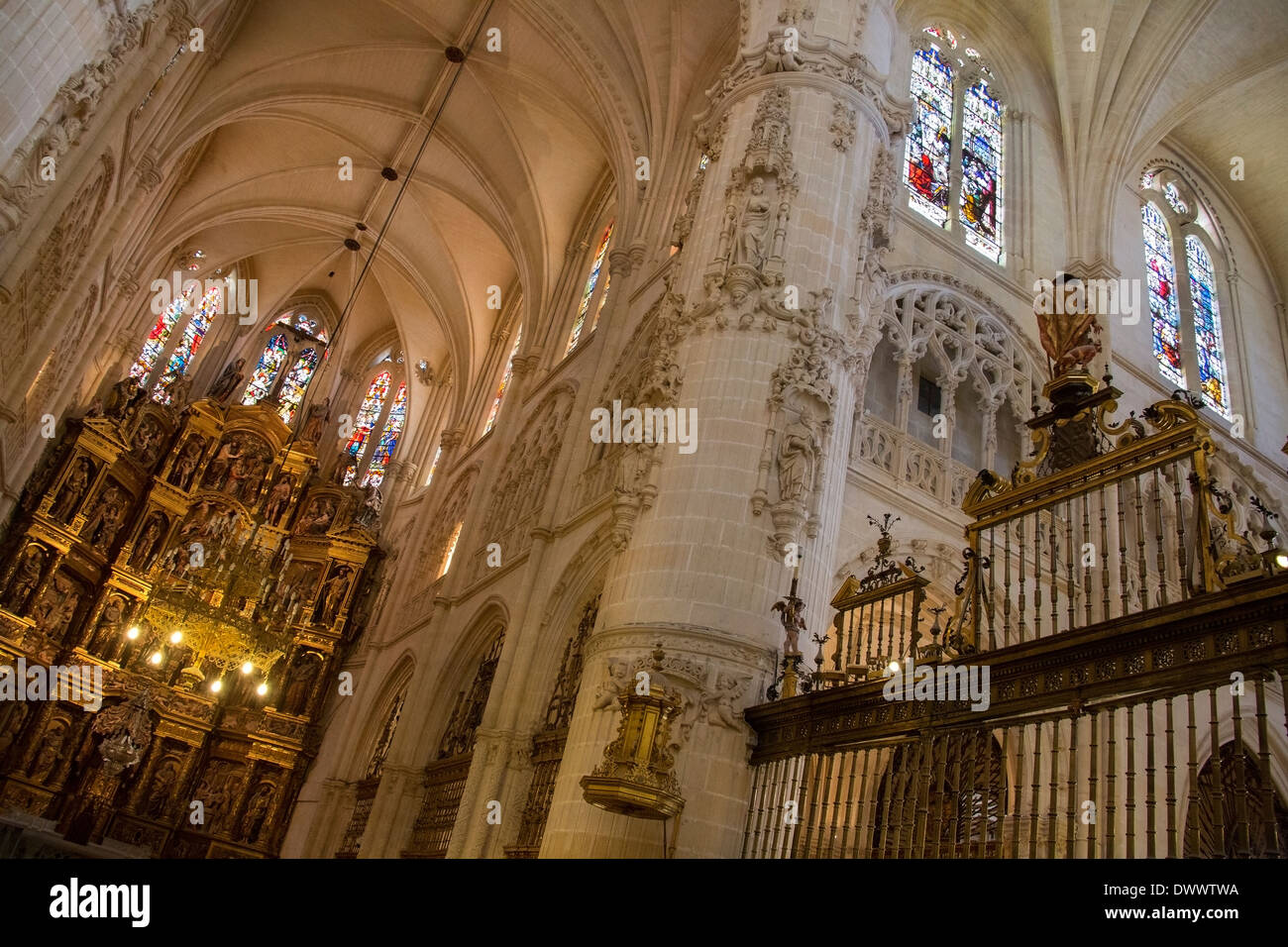Interior de la Catedral de Burgos, en la ciudad de Burgos, en Castilla-y-León, al norte de España. Foto de stock