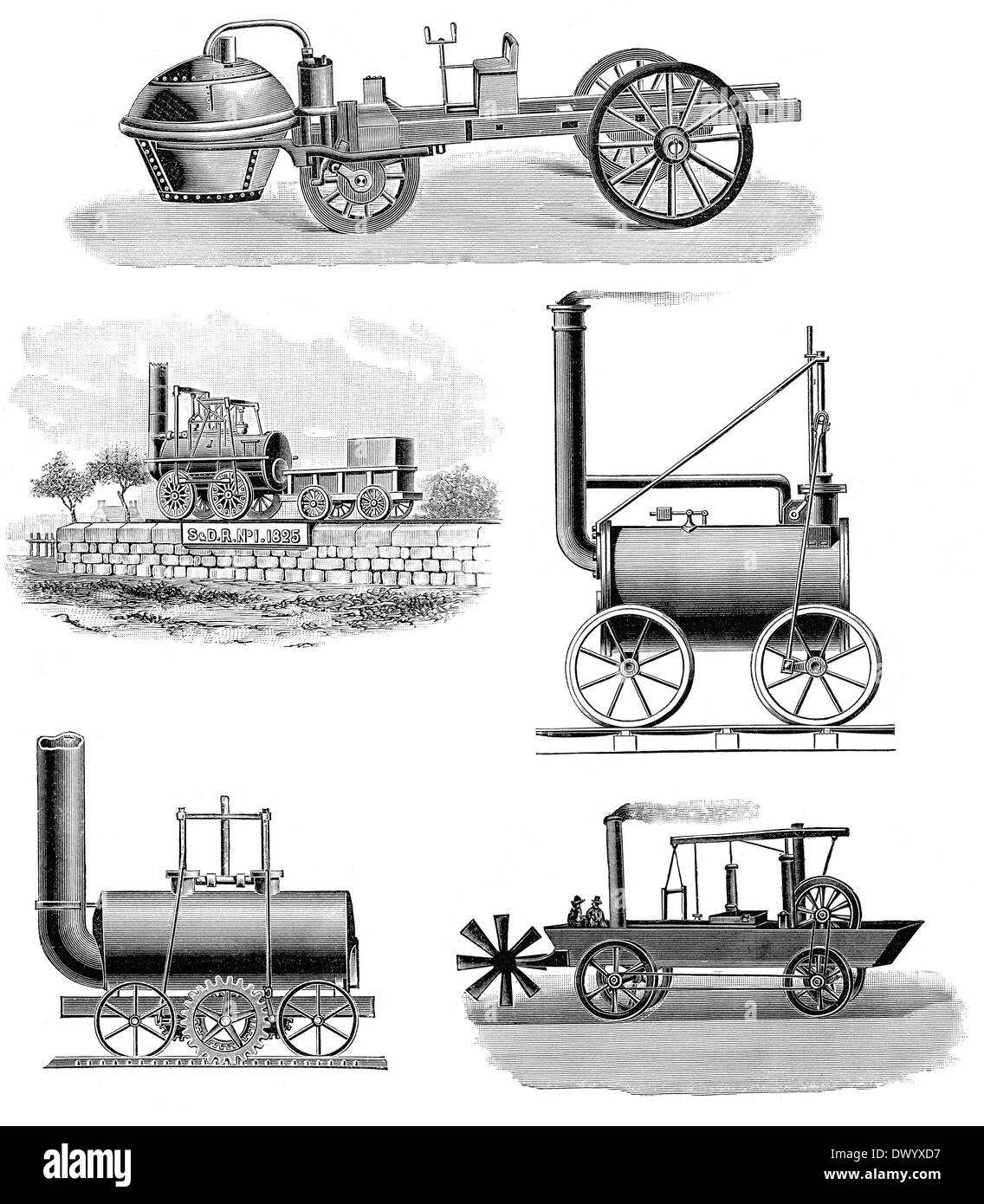 Diferentes coches de vapor y locomotoras vapor, xviii y xix Fotografía de stock - Alamy