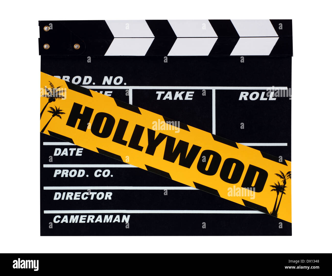 Producción de películas clapper board en blanco sobre fondo blanco. Foto de stock