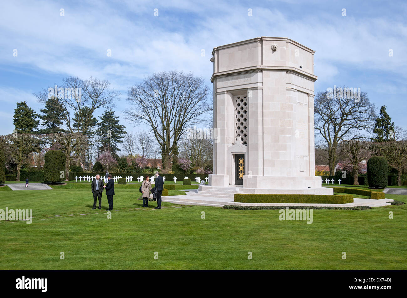 La WW1 Flanders Field Memorial y Cementerio americano en Waregem, sólo la primera guerra mundial, un cementerio militar estadounidense en Bélgica Foto de stock