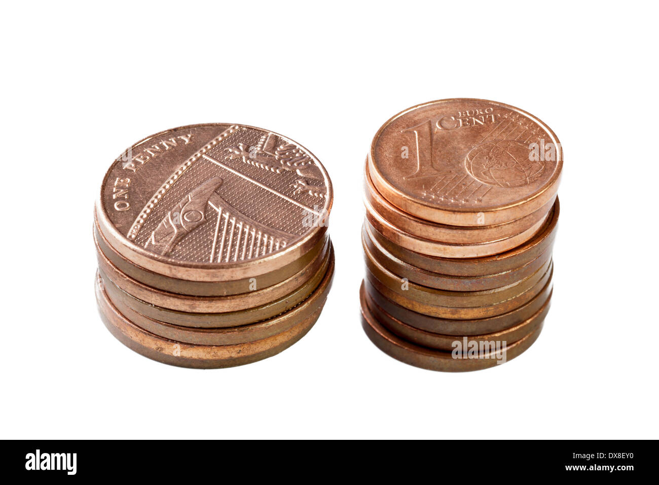 British peniques y monedas euro cent Foto de stock