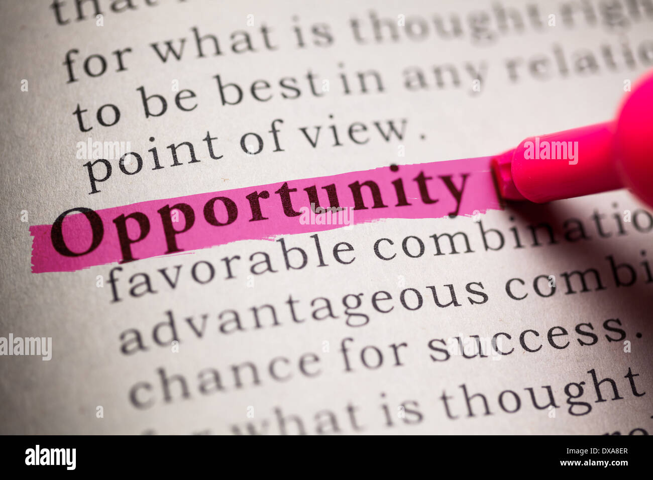 Diccionario de falsos, la definición de la palabra oportunidad. Foto de stock