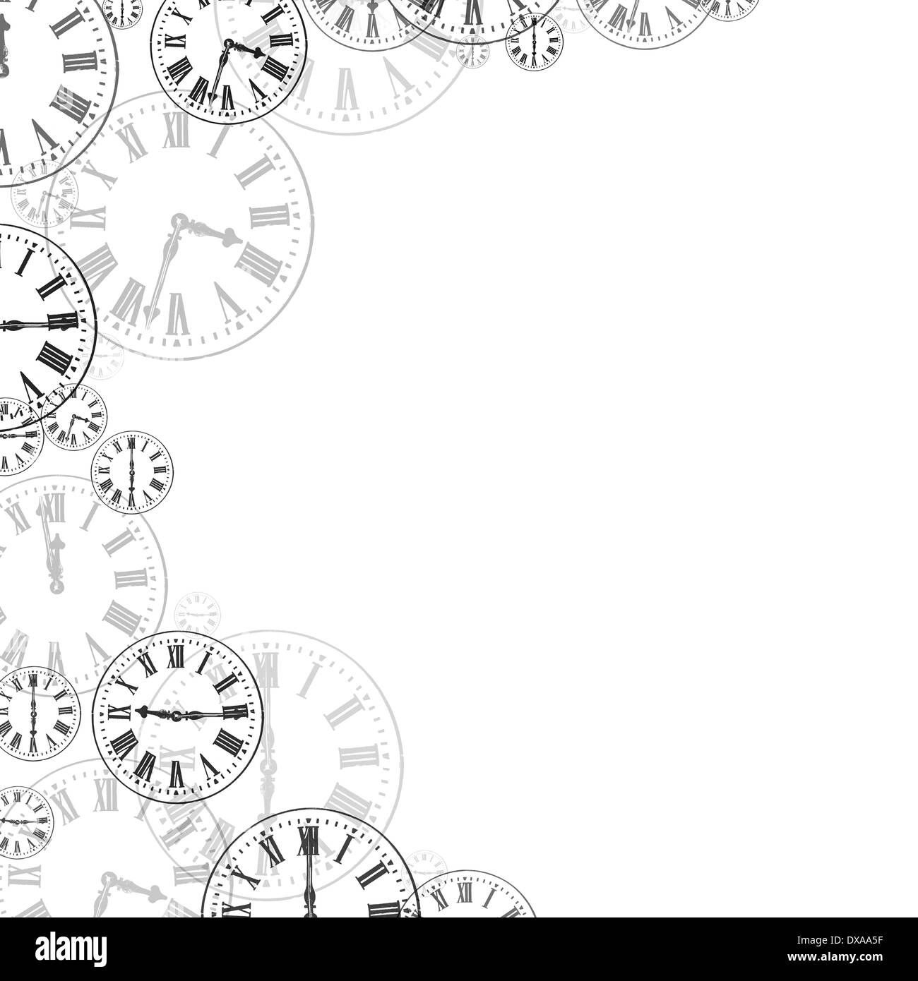 Relojes de tiempo borde de fondo blanco y negro Fotografía de stock - Alamy