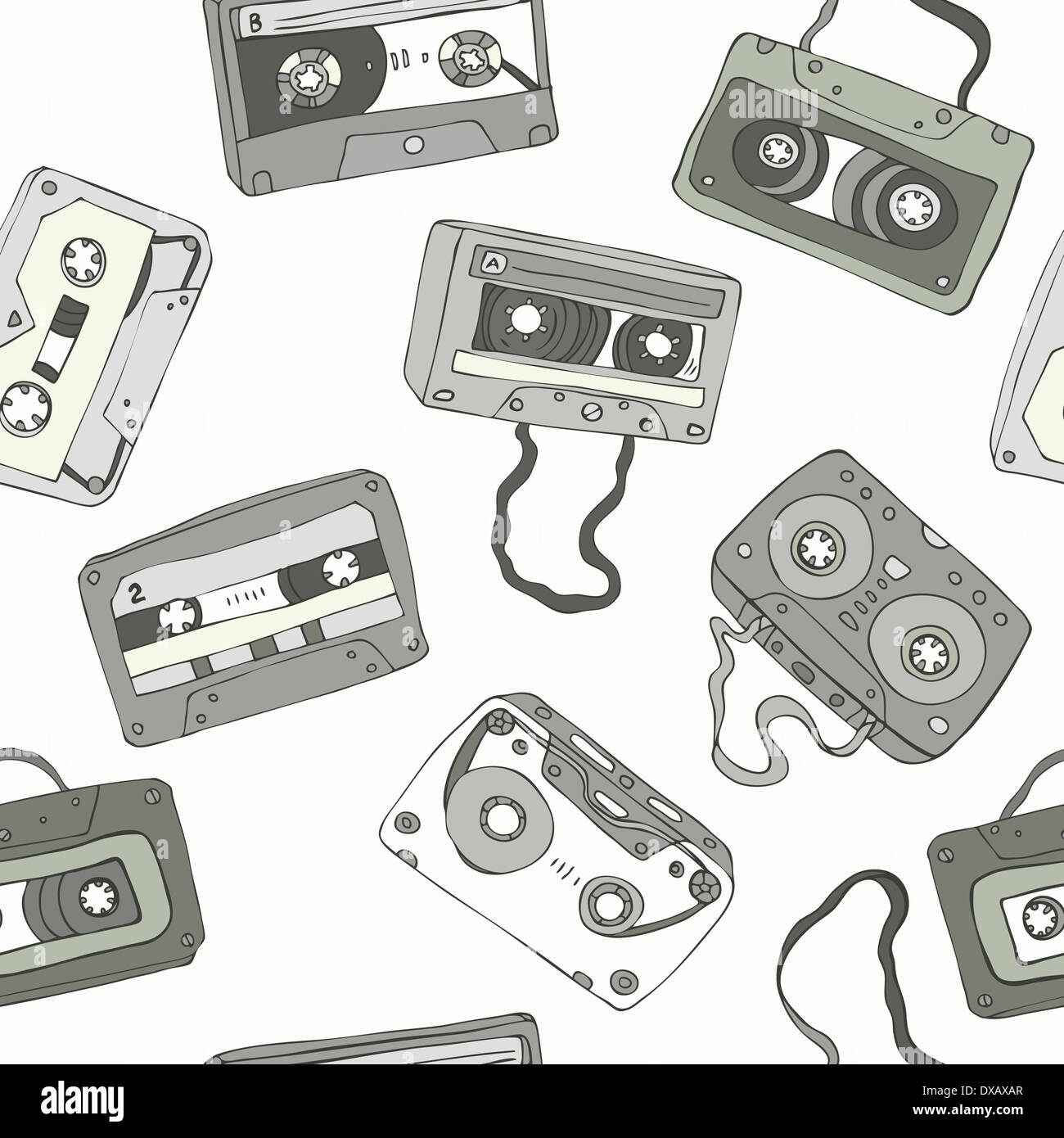 Patrón sin fisuras de cintas de cassette retro Foto de stock