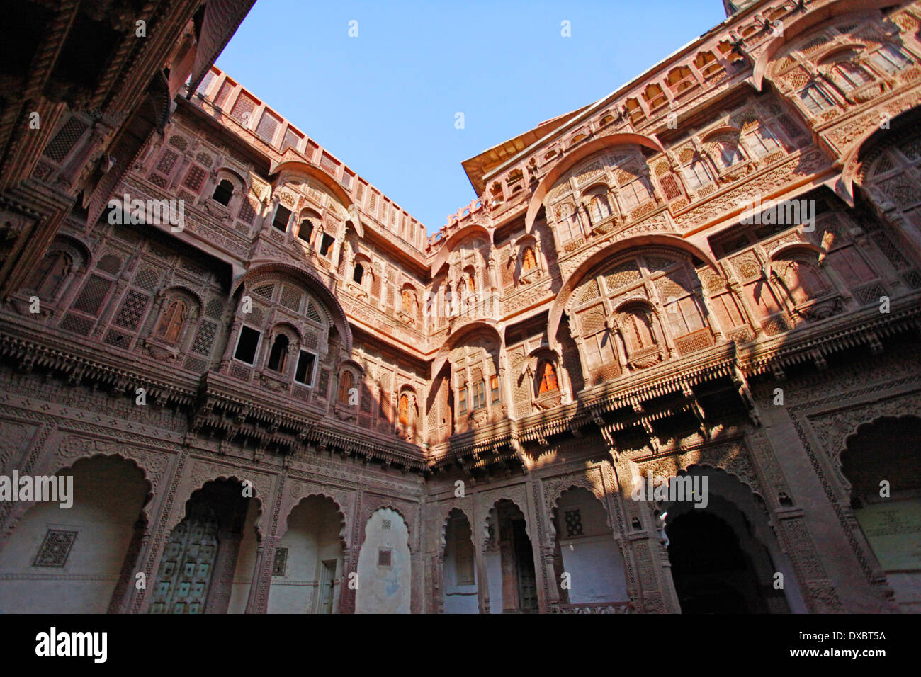 Los interiores de la 'Mehrangarh fort". Jodhpur, Rajasthan, India. Foto de stock