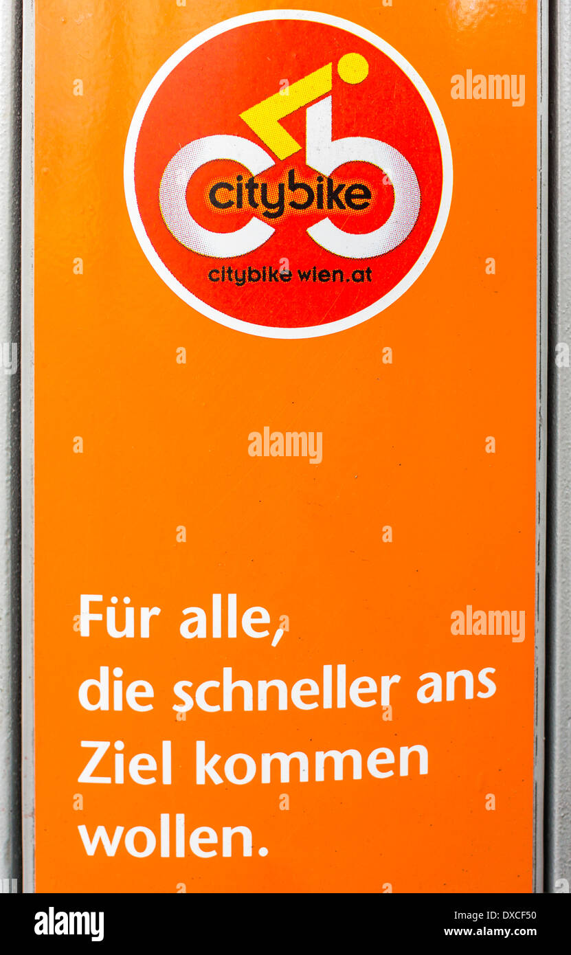Vallas publicitarias con el logo de la bicicleta vienés compartiendo sistema  citybike , Viena, Austria Foto de stock
