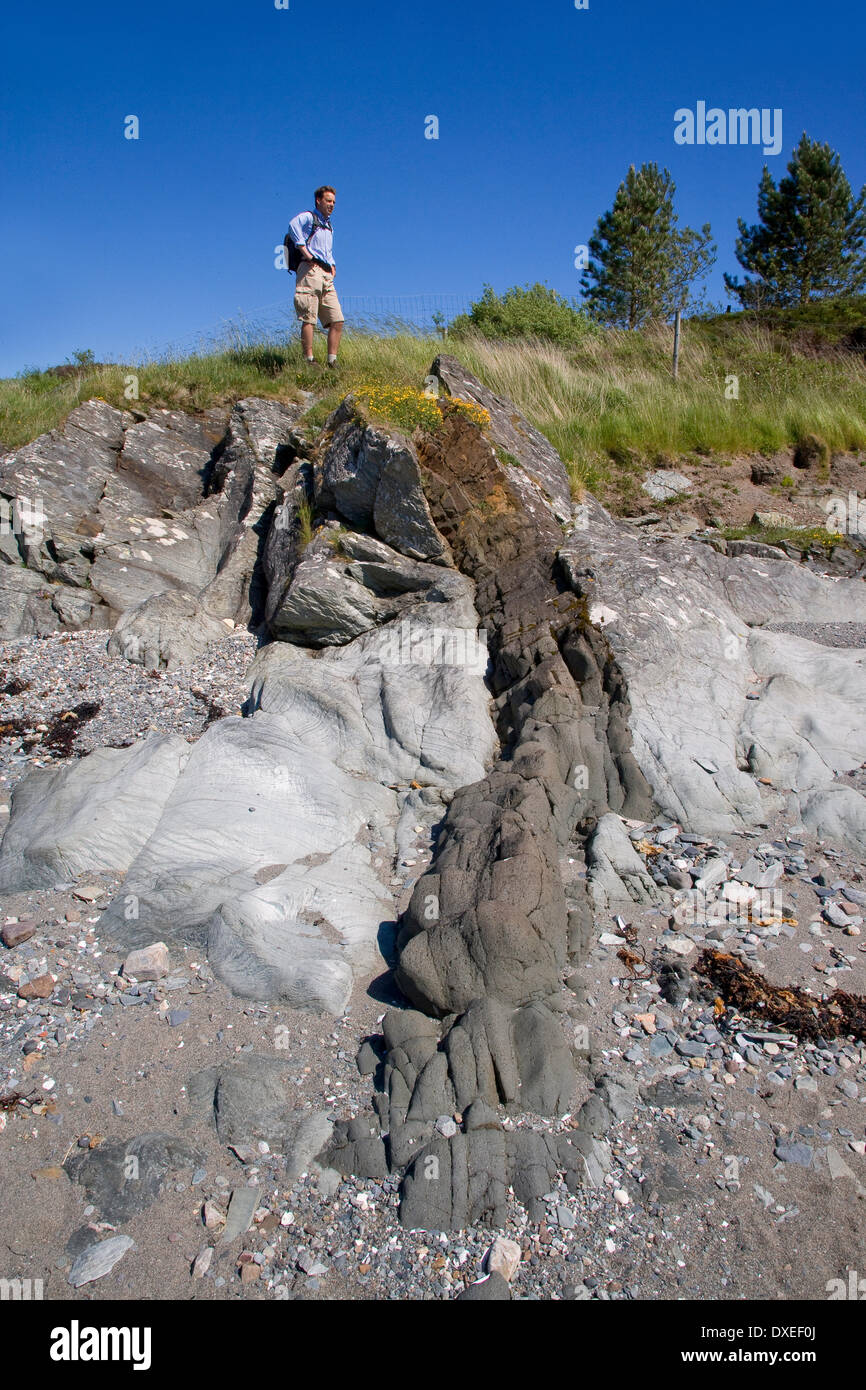Geología: dique intrusión en la Isle of Eriska Foto de stock