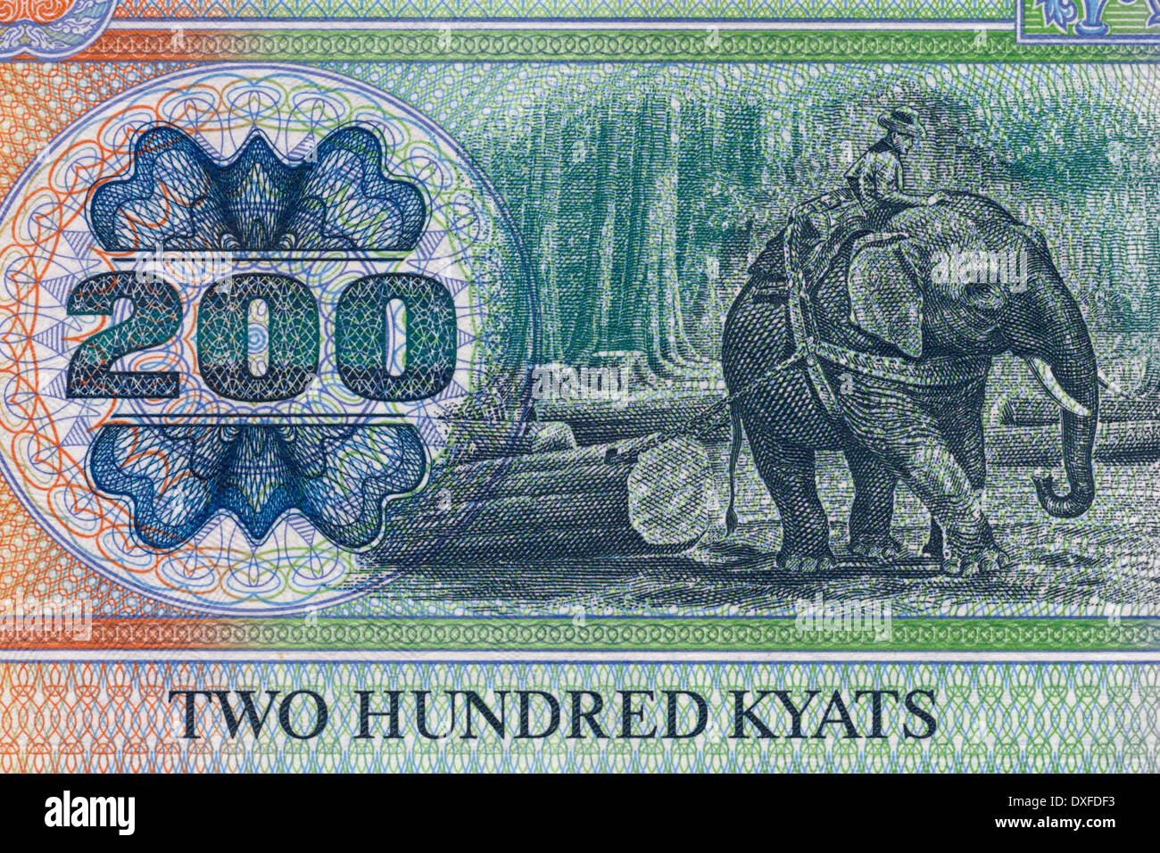 200 kyats birmanos billete - Myanmar Foto de stock