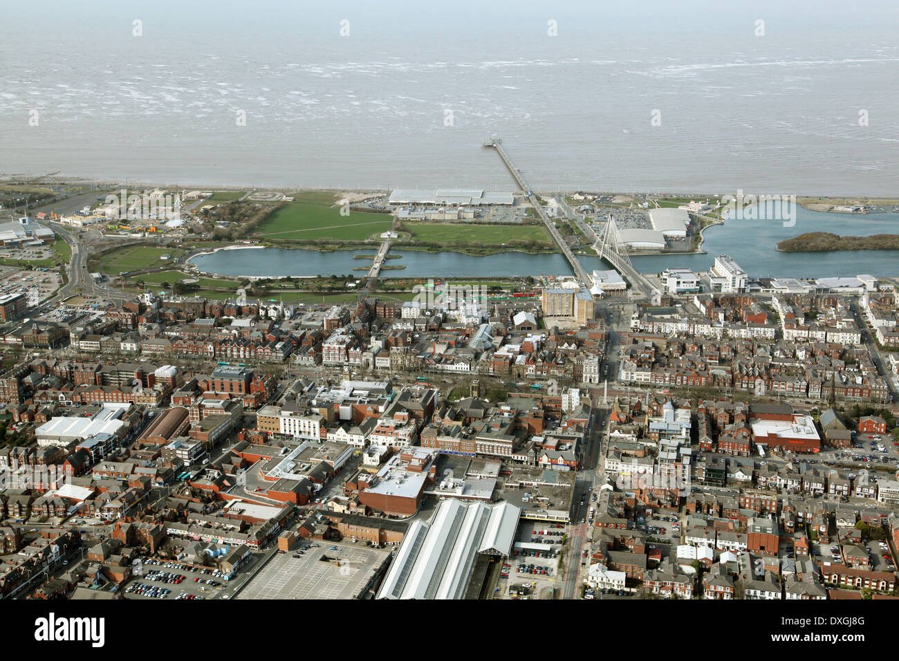 Vista aérea de la ciudad costera de Southport, Lancashire Foto de stock