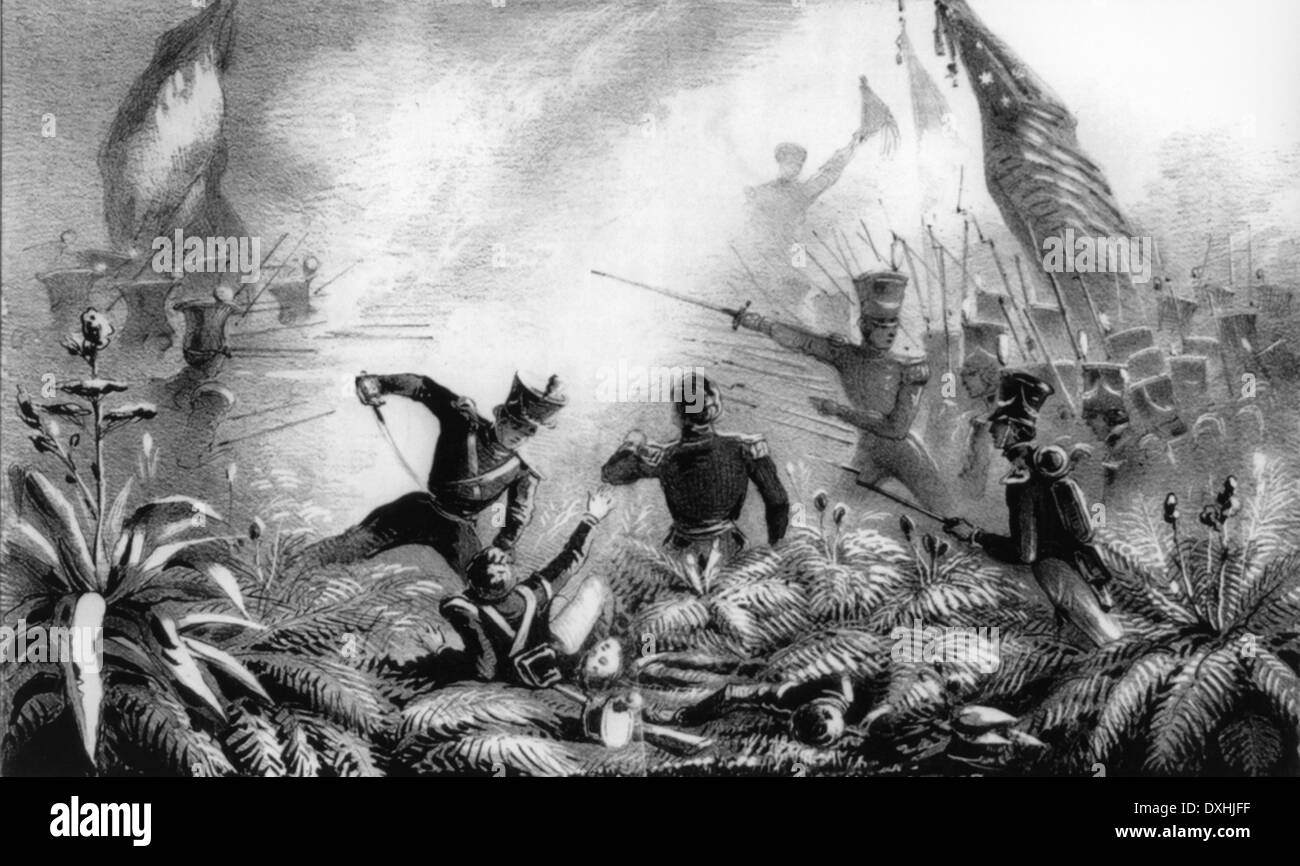 La batalla de Palo Alto, las fuerzas estadounidenses atacan a las tropas mexicanas, 8 de mayo de 1846 en el primer gran conflicto de la guerra entre México Foto de stock