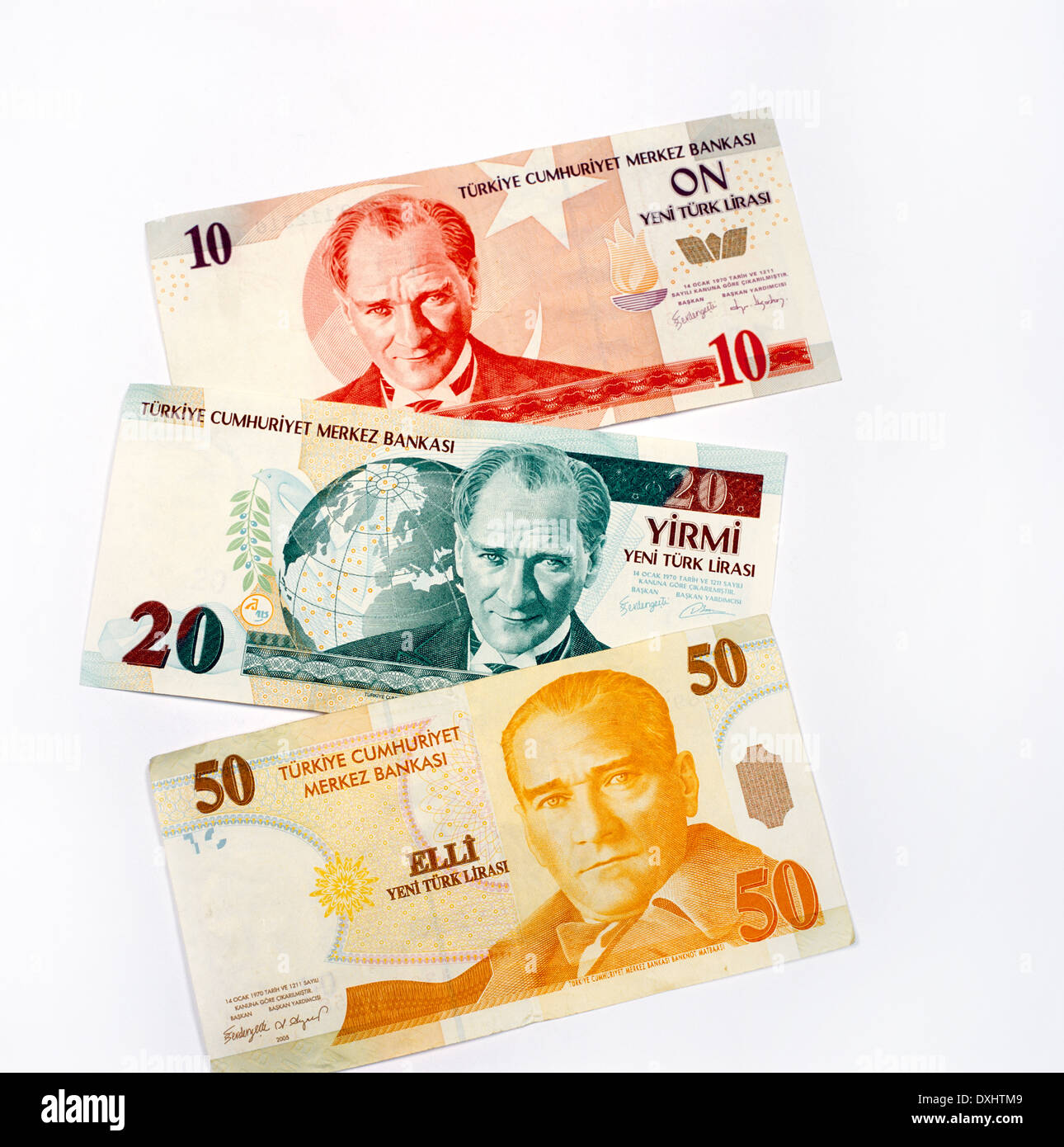 Banco turco en las notas 10, 20, 50 liras Foto de stock