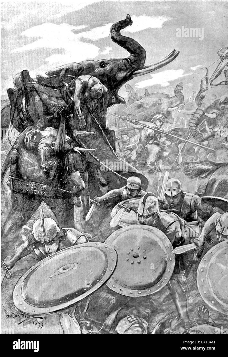Alejandro Magno. La falange atacando en la batalla del Hydaspes Foto de stock
