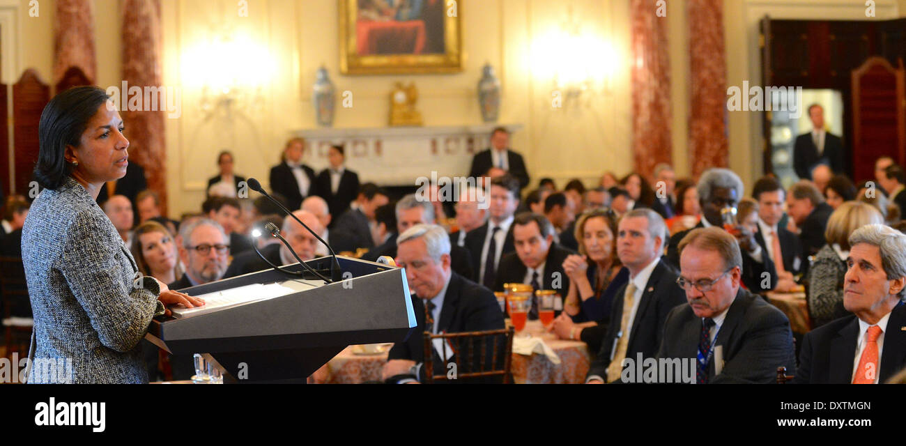 La Embajadora Rice aborda la Conferencia Global de jefes de misión Foto de stock