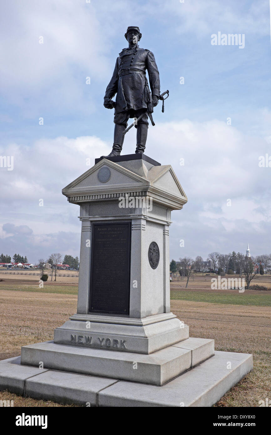 Monumento al General Abner Doubleday en Gettysburg National Battlefield Park Foto de stock