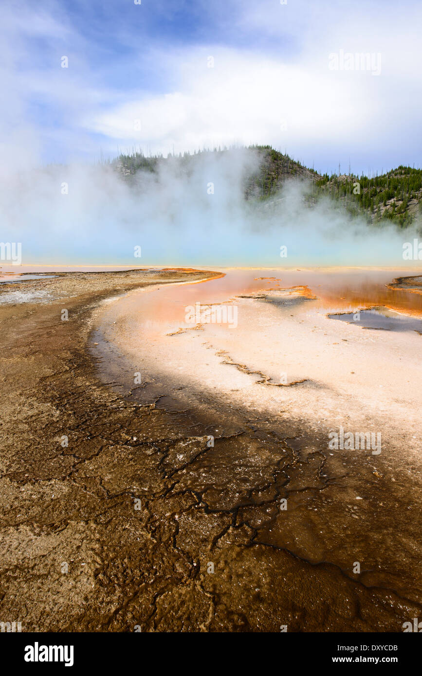 Tapete microbiano en el Grand Prismatic Spring, que forma parte de la Cuenca del Géiser de Midway en el Parque Nacional de Yellowstone. Foto de stock